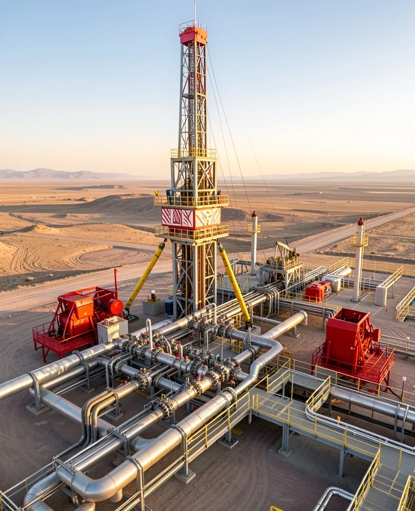 Operación de perforación en Vaca Muerta al amanecer