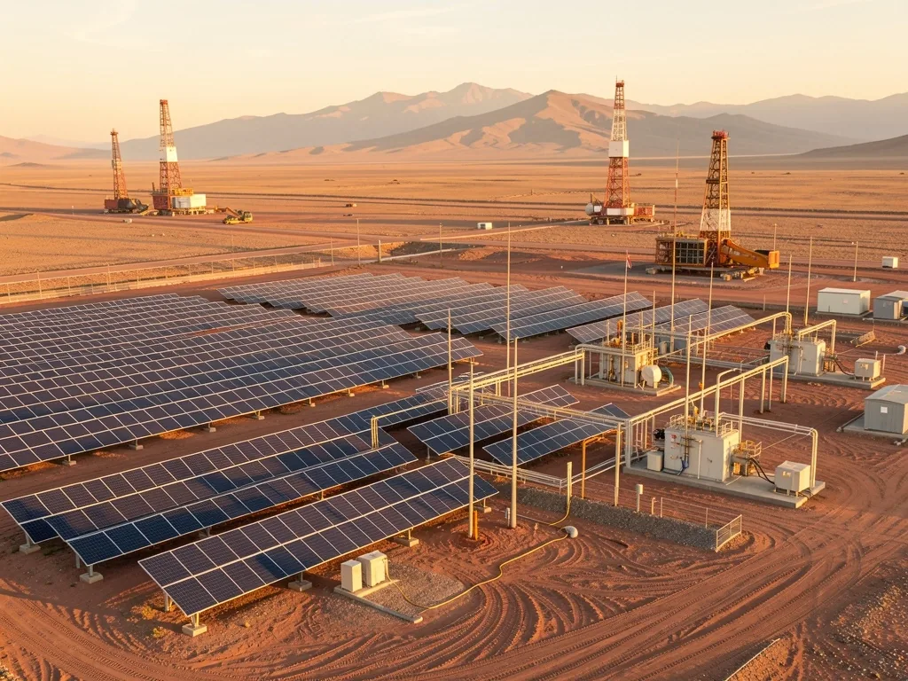 Paneles solares alimentando equipos en yacimiento argentino