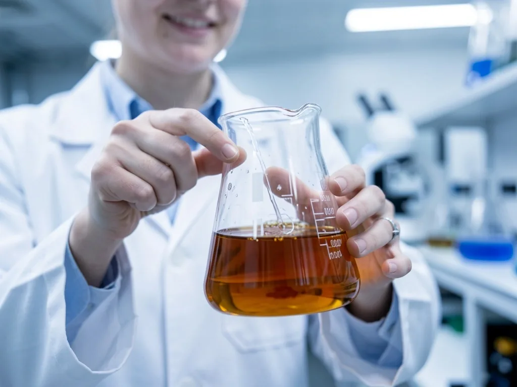 Técnico de laboratorio analizando polímeros para recuperación mejorada