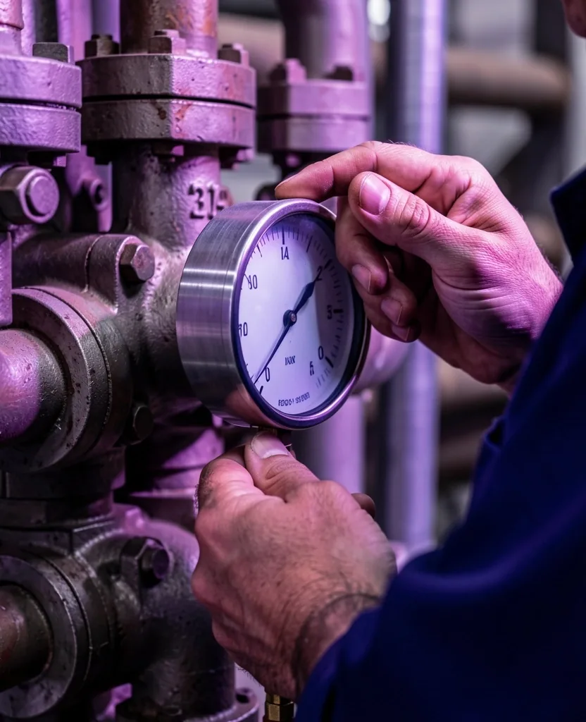 Operario del sector petrolero trabajando en paneles de control