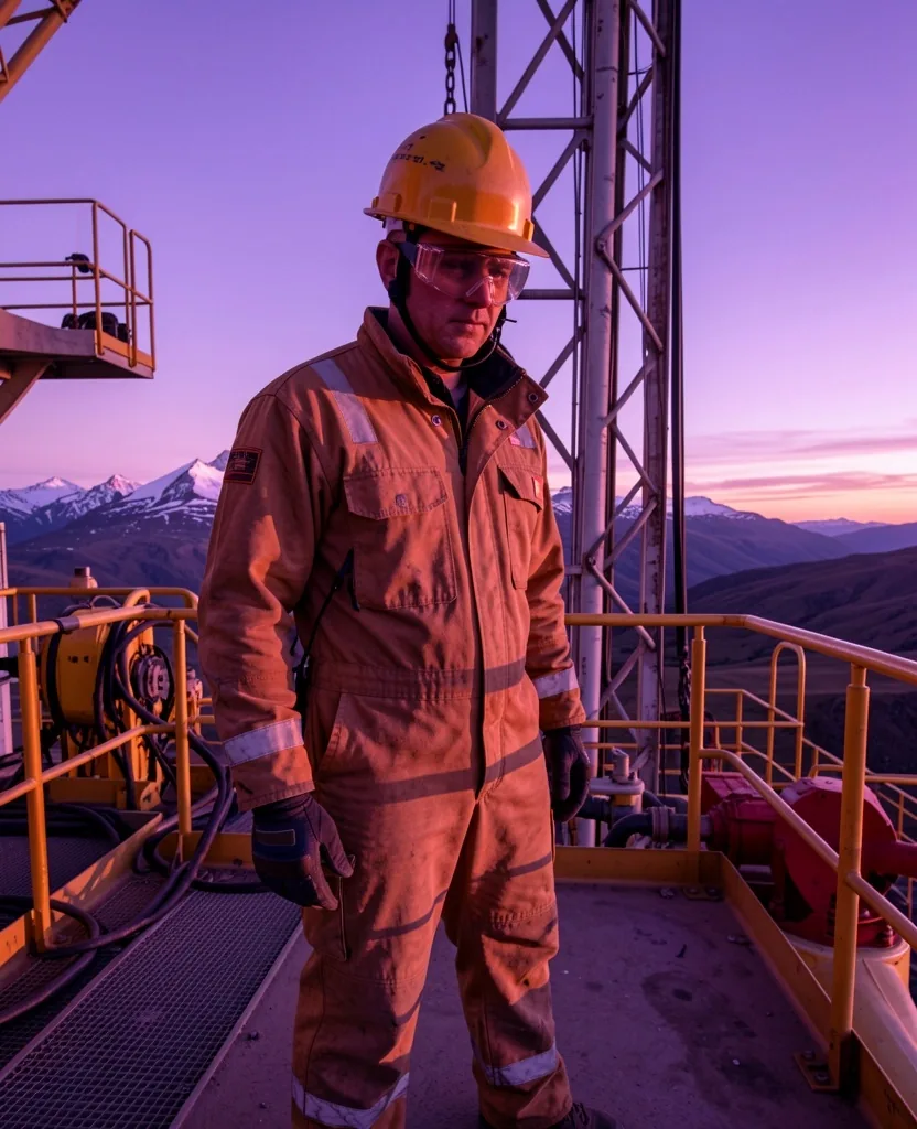 Trabajador petrolero con equipo de protección en plataforma